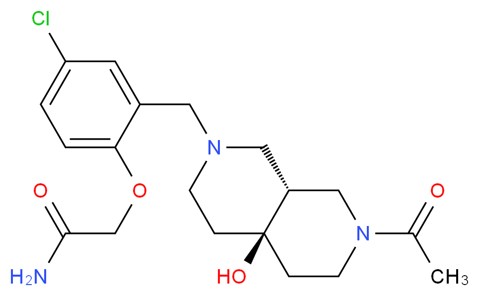 2-(2-{[(4aR*,8aR*)-7-acetyl-4a-hydroxyoctahydro-2,7-naphthyridin-2(1H)-yl]methyl}-4-chlorophenoxy)acetamide_分子结构_CAS_)