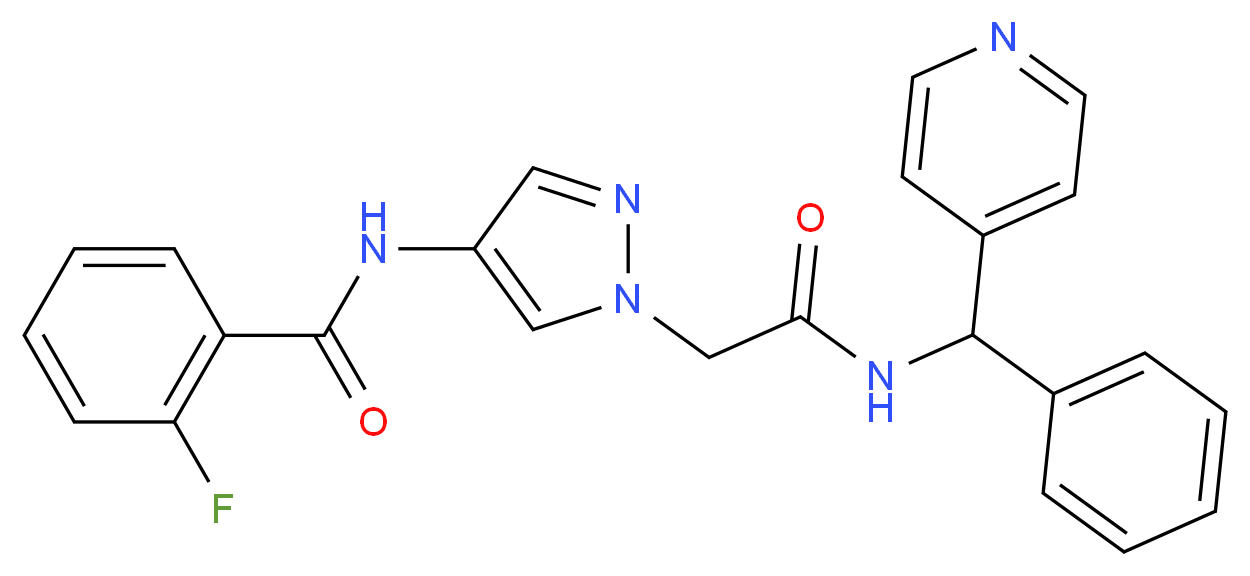 2-fluoro-N-[1-(2-oxo-2-{[phenyl(4-pyridinyl)methyl]amino}ethyl)-1H-pyrazol-4-yl]benzamide_分子结构_CAS_)