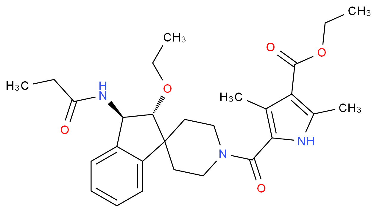 ethyl 5-{[(2R*,3R*)-2-ethoxy-3-(propionylamino)-2,3-dihydro-1'H-spiro[indene-1,4'-piperidin]-1'-yl]carbonyl}-2,4-dimethyl-1H-pyrrole-3-carboxylate_分子结构_CAS_)
