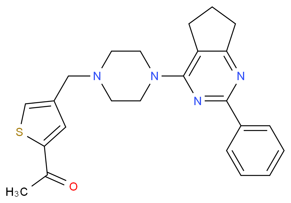 1-(4-{[4-(2-phenyl-6,7-dihydro-5H-cyclopenta[d]pyrimidin-4-yl)-1-piperazinyl]methyl}-2-thienyl)ethanone_分子结构_CAS_)