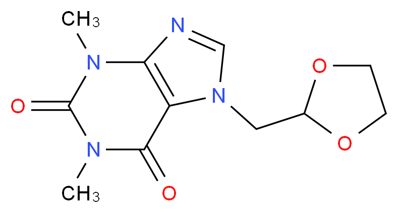 7-(1,3-dioxolan-2-ylmethyl)-1,3-dimethyl-2,3,6,7-tetrahydro-1H-purine-2,6-dione_分子结构_CAS_69975-86-6