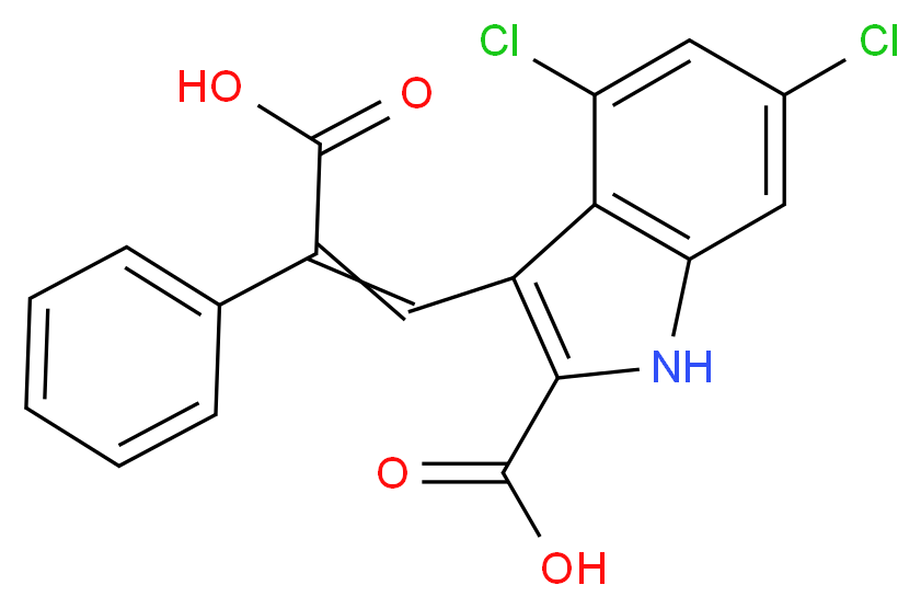 3-(2-carboxy-2-phenyleth-1-en-1-yl)-4,6-dichloro-1H-indole-2-carboxylic acid_分子结构_CAS_161230-88-2