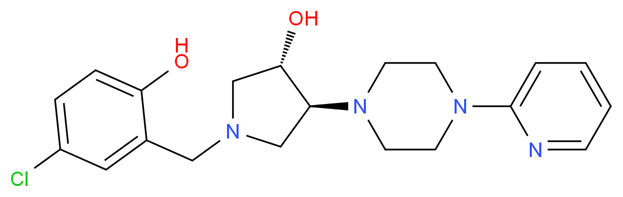 (3S*,4S*)-1-(5-chloro-2-hydroxybenzyl)-4-[4-(2-pyridinyl)-1-piperazinyl]-3-pyrrolidinol_分子结构_CAS_)
