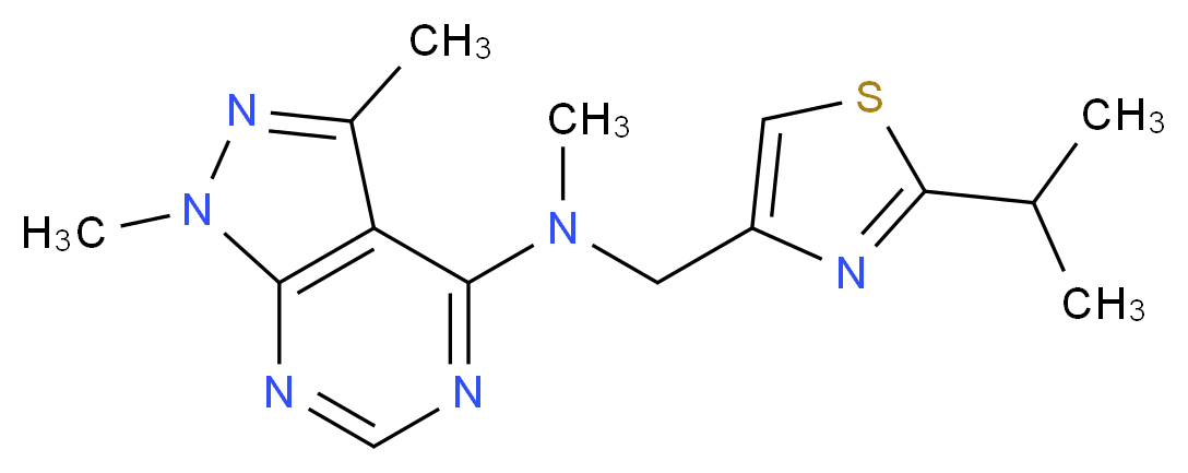 N-[(2-isopropyl-1,3-thiazol-4-yl)methyl]-N,1,3-trimethyl-1H-pyrazolo[3,4-d]pyrimidin-4-amine_分子结构_CAS_)