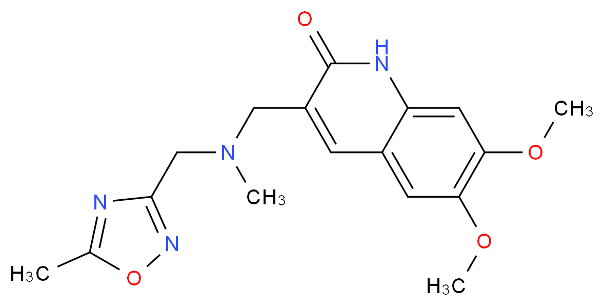 6,7-dimethoxy-3-({methyl[(5-methyl-1,2,4-oxadiazol-3-yl)methyl]amino}methyl)quinolin-2(1H)-one_分子结构_CAS_)