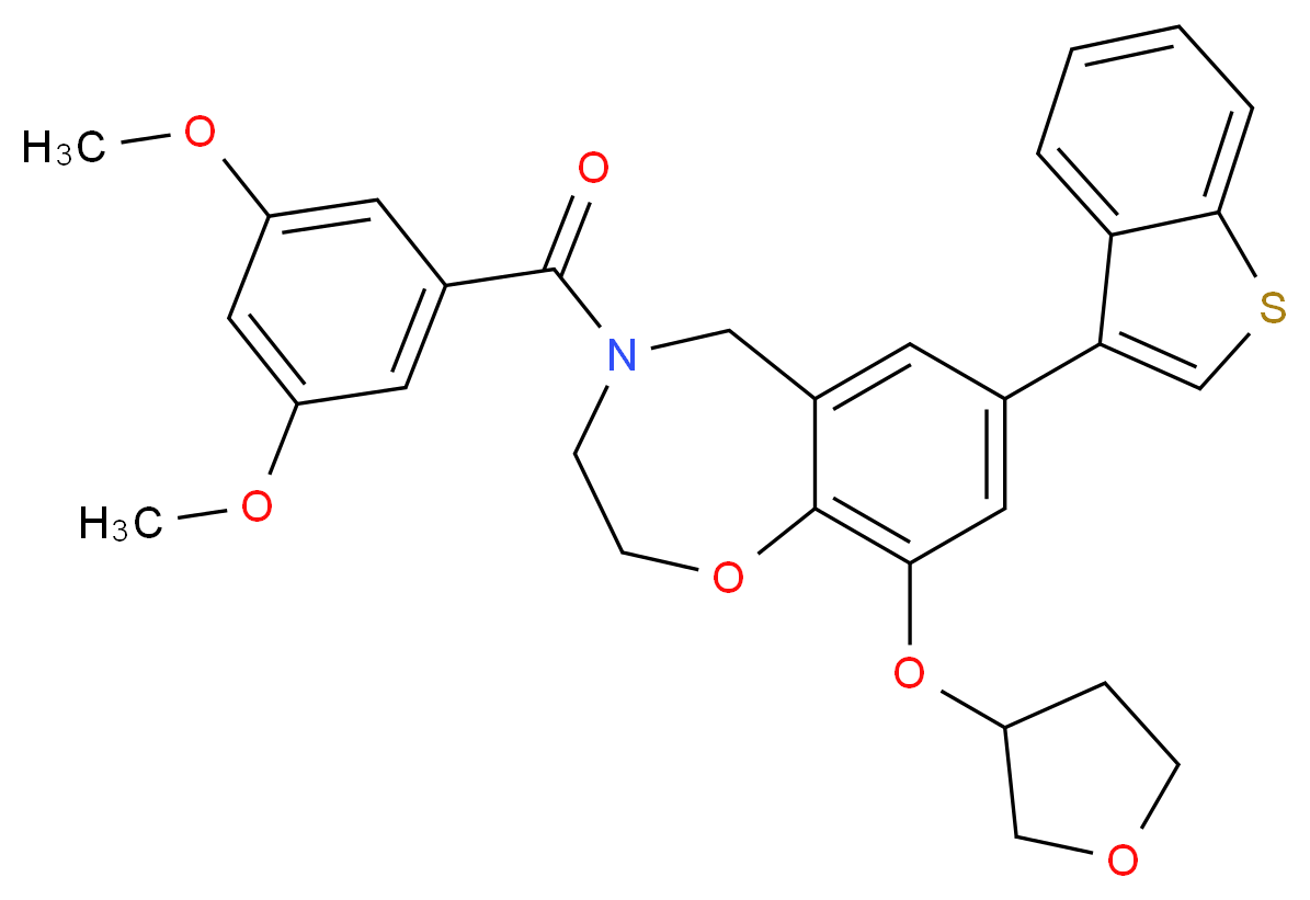 7-(1-benzothien-3-yl)-4-(3,5-dimethoxybenzoyl)-9-(tetrahydro-3-furanyloxy)-2,3,4,5-tetrahydro-1,4-benzoxazepine_分子结构_CAS_)