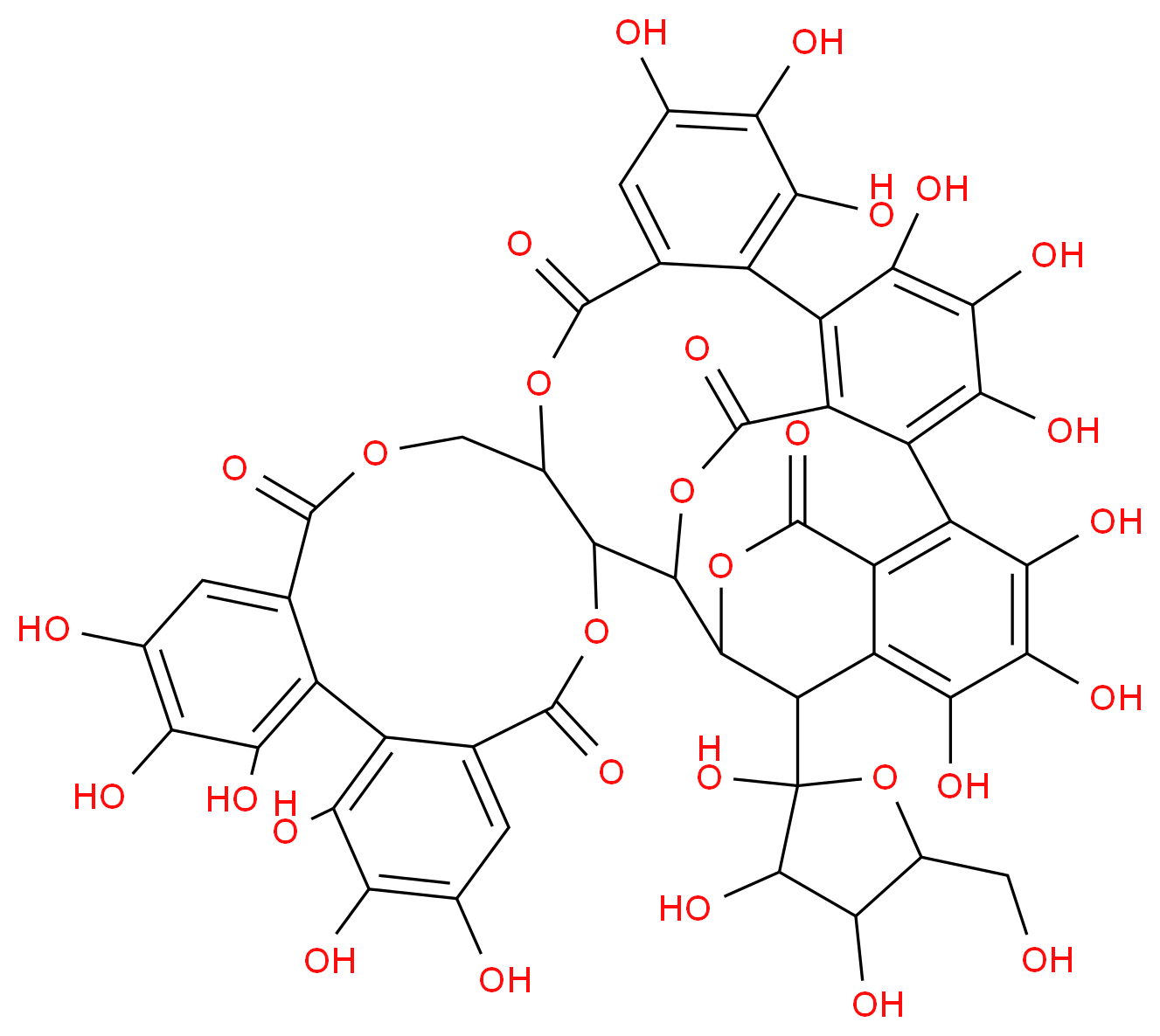 7,8,9,12,13,14,25,26,27,30,31,32,35,36,37-pentadecahydroxy-46-[2,3,4-trihydroxy-5-(hydroxymethyl)oxolan-2-yl]-3,18,21,41,43-pentaoxanonacyclo[27.13.3.1<sup>3</sup><sup>8</sup>,<sup>4</sup><sup>2</sup>.0<sup>2</sup>,<sup>2</sup><sup>0</sup>.0<sup>5</sup>,<sup>1</sup><sup>0</sup>.0<sup>1</sup><sup>1</sup>,<sup>1</sup><sup>6</sup>.0<sup>2</sup><sup>3</sup>,<sup>2</sup><sup>8</sup>.0<sup>3</sup><sup>3</sup>,<sup>4</sup><sup>5</sup>.0<sup>3</sup><sup>4</sup>,<sup>3</sup><sup>9</sup>]hexatetraconta-5,7,9,11,13,15,23,25,27,29(45),30,32,34(39),35,37-pentadecaene-4,17,22,40,44-pentone_分子结构_CAS_115166-32-0