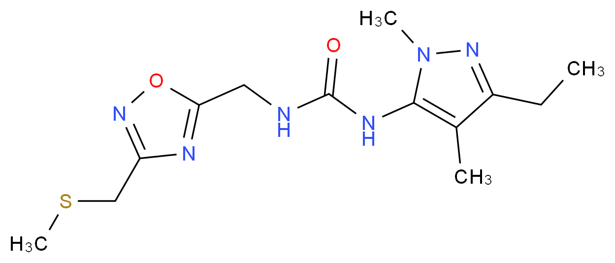 N-(3-ethyl-1,4-dimethyl-1H-pyrazol-5-yl)-N'-({3-[(methylthio)methyl]-1,2,4-oxadiazol-5-yl}methyl)urea_分子结构_CAS_)