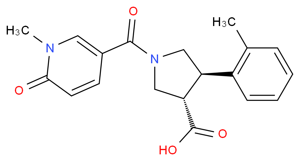 (3S*,4R*)-1-[(1-methyl-6-oxo-1,6-dihydropyridin-3-yl)carbonyl]-4-(2-methylphenyl)pyrrolidine-3-carboxylic acid_分子结构_CAS_)