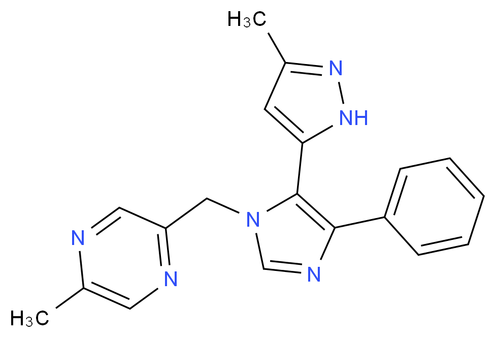 2-methyl-5-{[5-(3-methyl-1H-pyrazol-5-yl)-4-phenyl-1H-imidazol-1-yl]methyl}pyrazine_分子结构_CAS_)