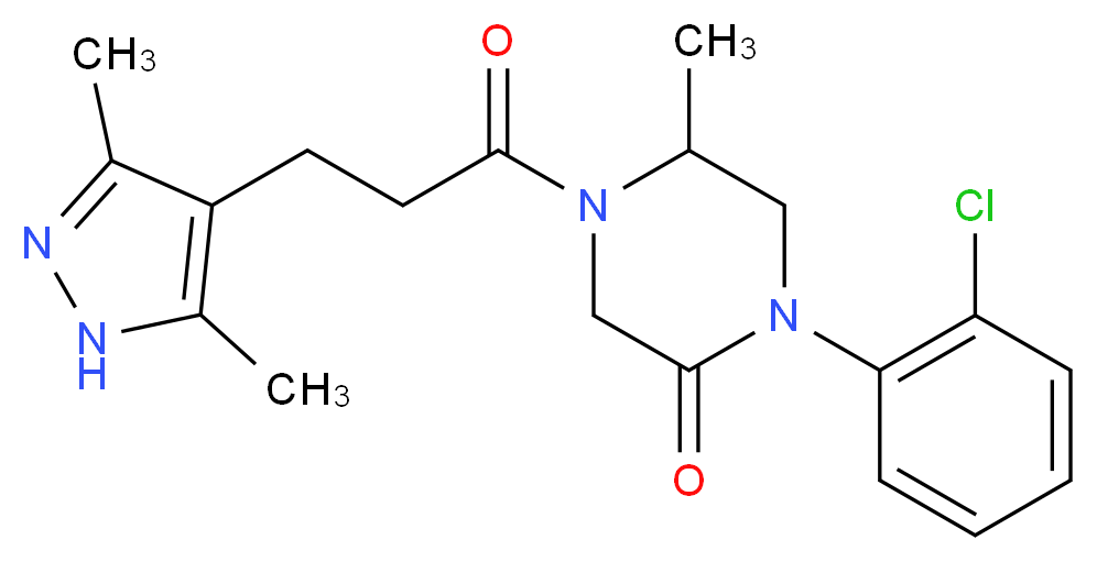 1-(2-chlorophenyl)-4-[3-(3,5-dimethyl-1H-pyrazol-4-yl)propanoyl]-5-methyl-2-piperazinone_分子结构_CAS_)