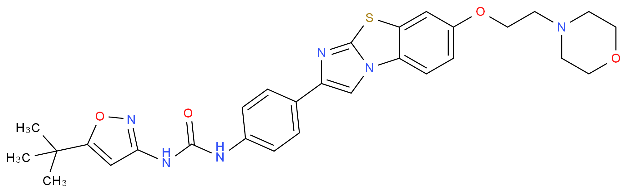 3-(5-tert-butyl-1,2-oxazol-3-yl)-1-(4-{10-[2-(morpholin-4-yl)ethoxy]-7-thia-2,5-diazatricyclo[6.4.0.0^{2,6}]dodeca-1(12),3,5,8,10-pentaen-4-yl}phenyl)urea_分子结构_CAS_950769-58-1