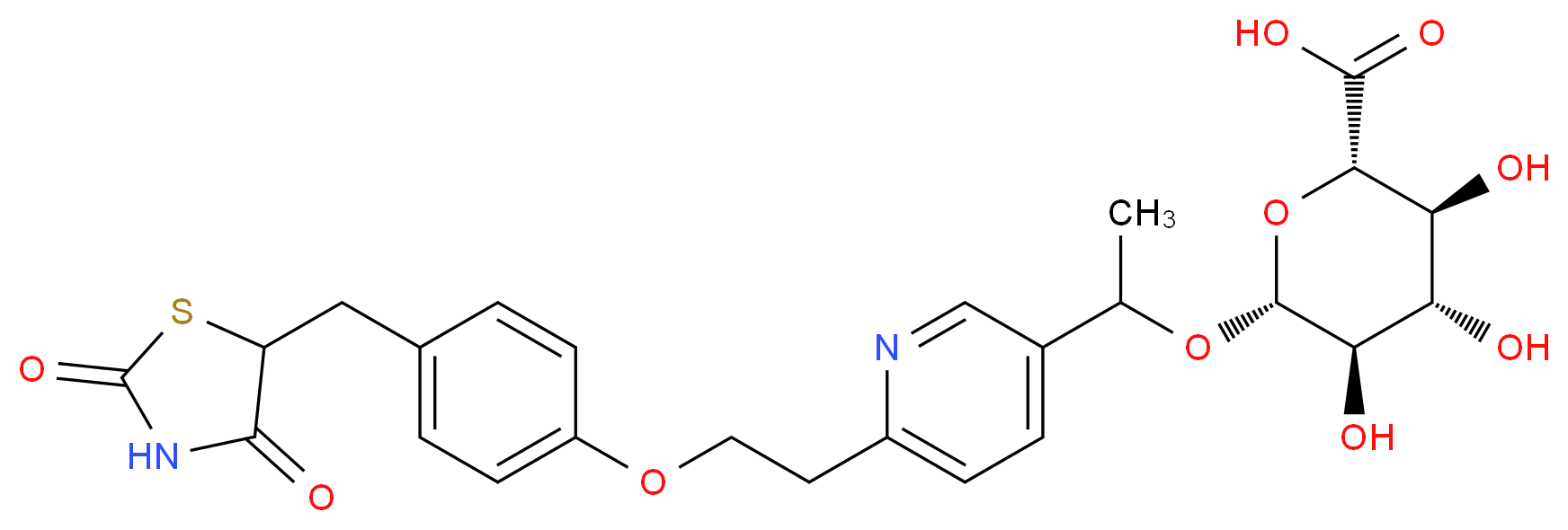 (2S,3S,4S,5R,6R)-6-{1-[6-(2-{4-[(2,4-dioxo-1,3-thiazolidin-5-yl)methyl]phenoxy}ethyl)pyridin-3-yl]ethoxy}-3,4,5-trihydroxyoxane-2-carboxylic acid_分子结构_CAS_625853-76-1