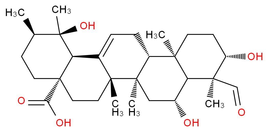 (1R,2R,4aS,6aS,6bR,8R,8aR,9S,10S,12aR,12bR,14bS)-9-formyl-1,8,10-trihydroxy-1,2,6a,6b,9,12a-hexamethyl-1,2,3,4,4a,5,6,6a,6b,7,8,8a,9,10,11,12,12a,12b,13,14b-icosahydropicene-4a-carboxylic acid_分子结构_CAS_131984-82-2