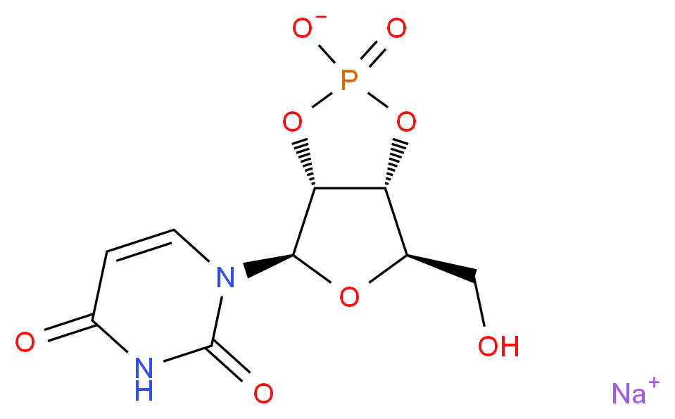 sodium (3aR,4R,6R,6aR)-4-(2,4-dioxo-1,2,3,4-tetrahydropyrimidin-1-yl)-6-(hydroxymethyl)-2-oxo-tetrahydro-2H-1,3,5,2λ<sup>5</sup>-furo[3,4-d][1,3,2λ<sup>5</sup>]dioxaphosphol-2-olate_分子结构_CAS_15718-50-0