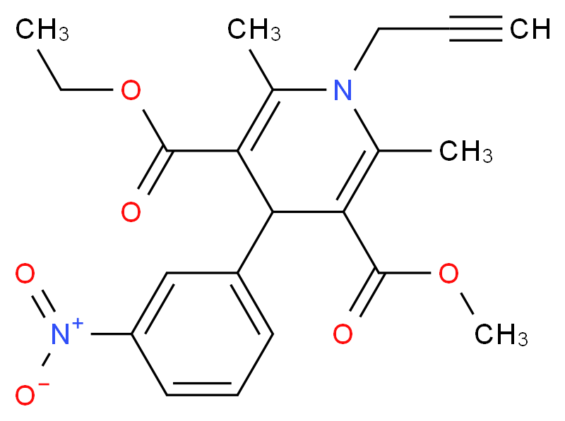 3-ethyl 5-methyl 2,6-dimethyl-4-(3-nitrophenyl)-1-(prop-2-yn-1-yl)-1,4-dihydropyridine-3,5-dicarboxylate_分子结构_CAS_544478-19-5