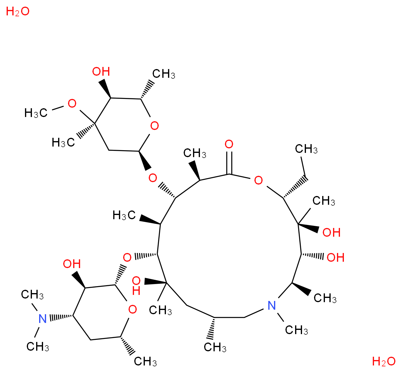 (2R,3S,4R,5R,8R,10R,11R,12S,13S,14R)-11-{[(2S,3R,4S,6R)-4-(dimethylamino)-3-hydroxy-6-methyloxan-2-yl]oxy}-2-ethyl-3,4,10-trihydroxy-13-{[(2R,4R,5S,6S)-5-hydroxy-4-methoxy-4,6-dimethyloxan-2-yl]oxy}-3,5,6,8,10,12,14-heptamethyl-1-oxa-6-azacyclopentadecan-15-one dihydrate_分子结构_CAS_117772-70-0