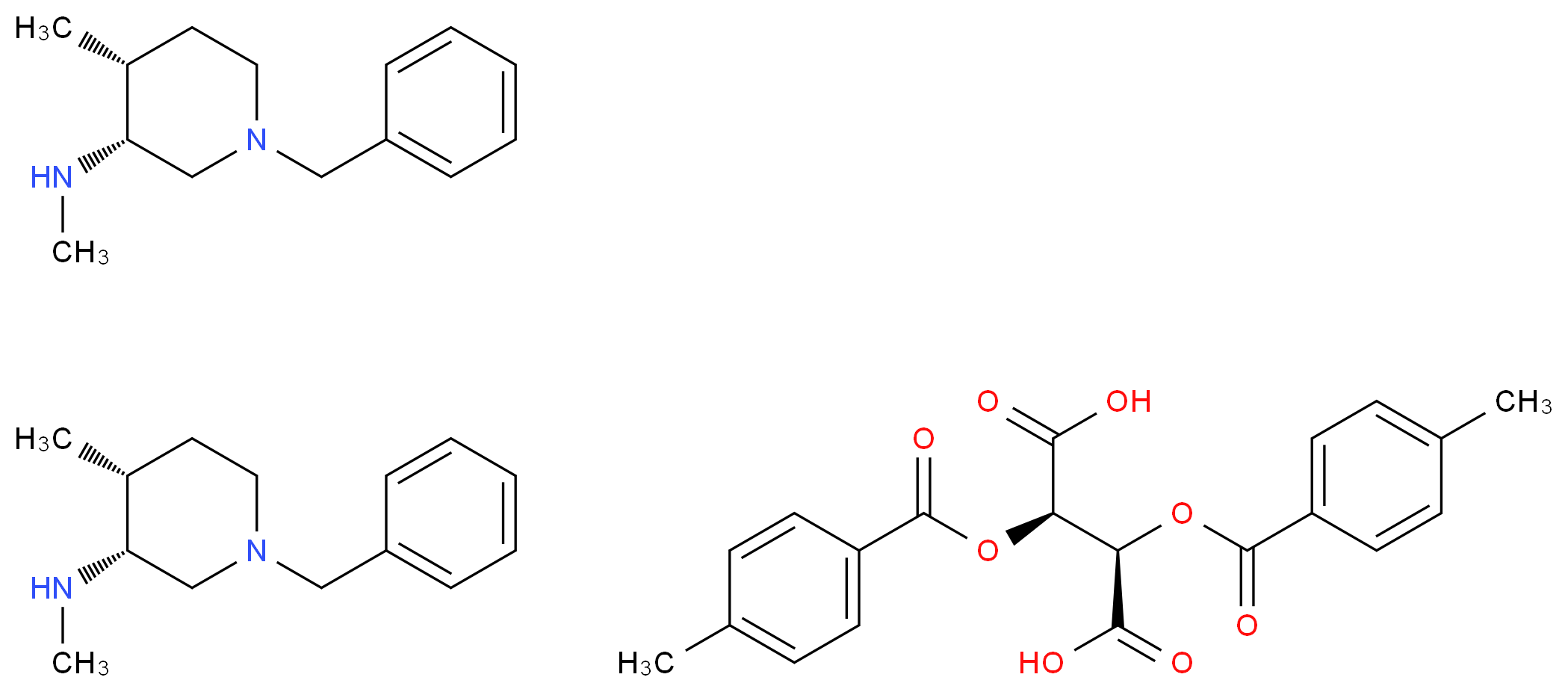 (3R,4R)-1-Benzyl-N,4-dimethylpiperidin-3-amine ((2R,3R)-2,3-bis((4-methylbenzoyl)oxy)succinate) (2:1)_分子结构_CAS_477600-71-8)