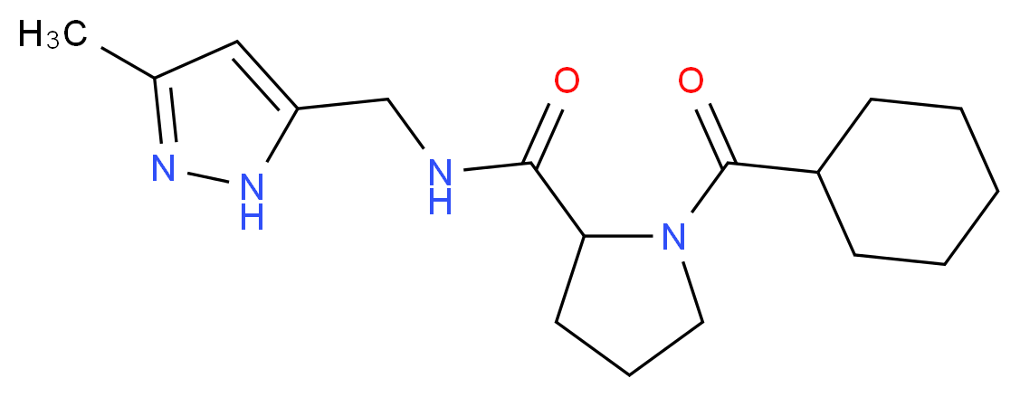 1-(cyclohexylcarbonyl)-N-[(3-methyl-1H-pyrazol-5-yl)methyl]pyrrolidine-2-carboxamide_分子结构_CAS_)