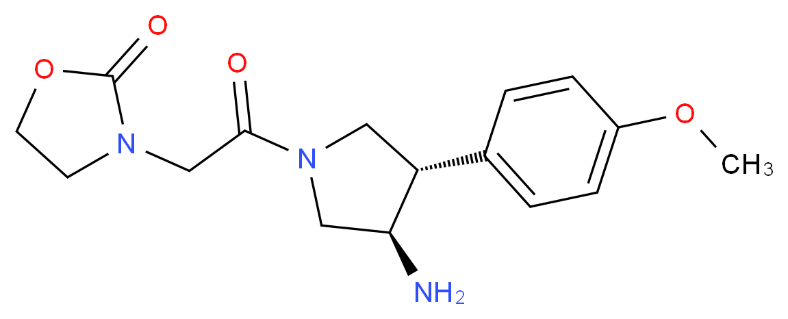 3-{2-[(3R*,4S*)-3-amino-4-(4-methoxyphenyl)pyrrolidin-1-yl]-2-oxoethyl}-1,3-oxazolidin-2-one_分子结构_CAS_)