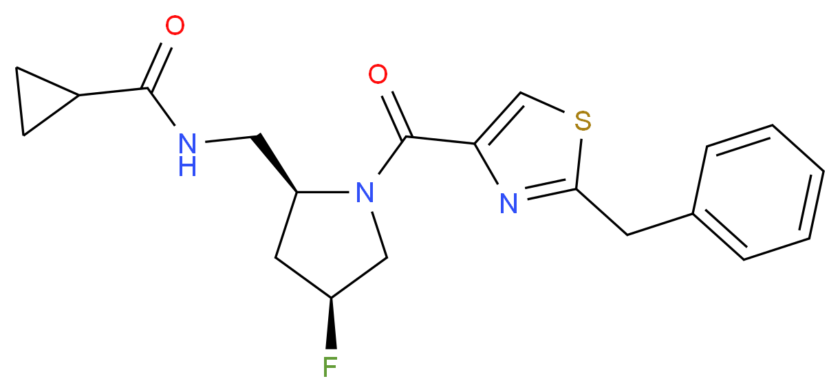 N-({(2S,4S)-1-[(2-benzyl-1,3-thiazol-4-yl)carbonyl]-4-fluoropyrrolidin-2-yl}methyl)cyclopropanecarboxamide_分子结构_CAS_)