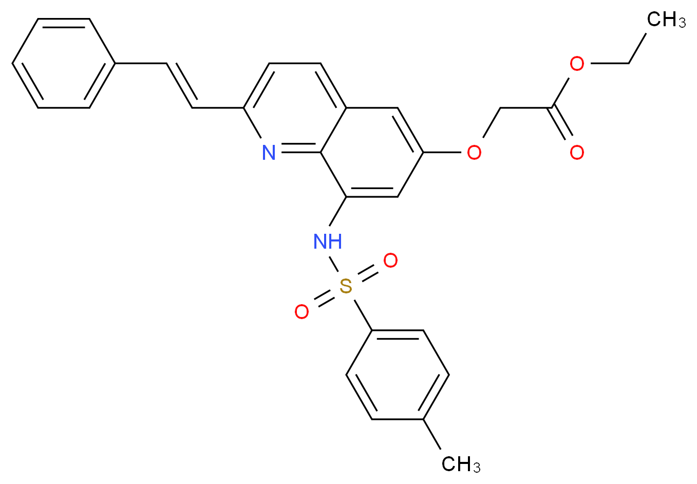 ethyl 2-{[8-(4-methylbenzenesulfonamido)-2-[(E)-2-phenylethenyl]quinolin-6-yl]oxy}acetate_分子结构_CAS_316124-89-7