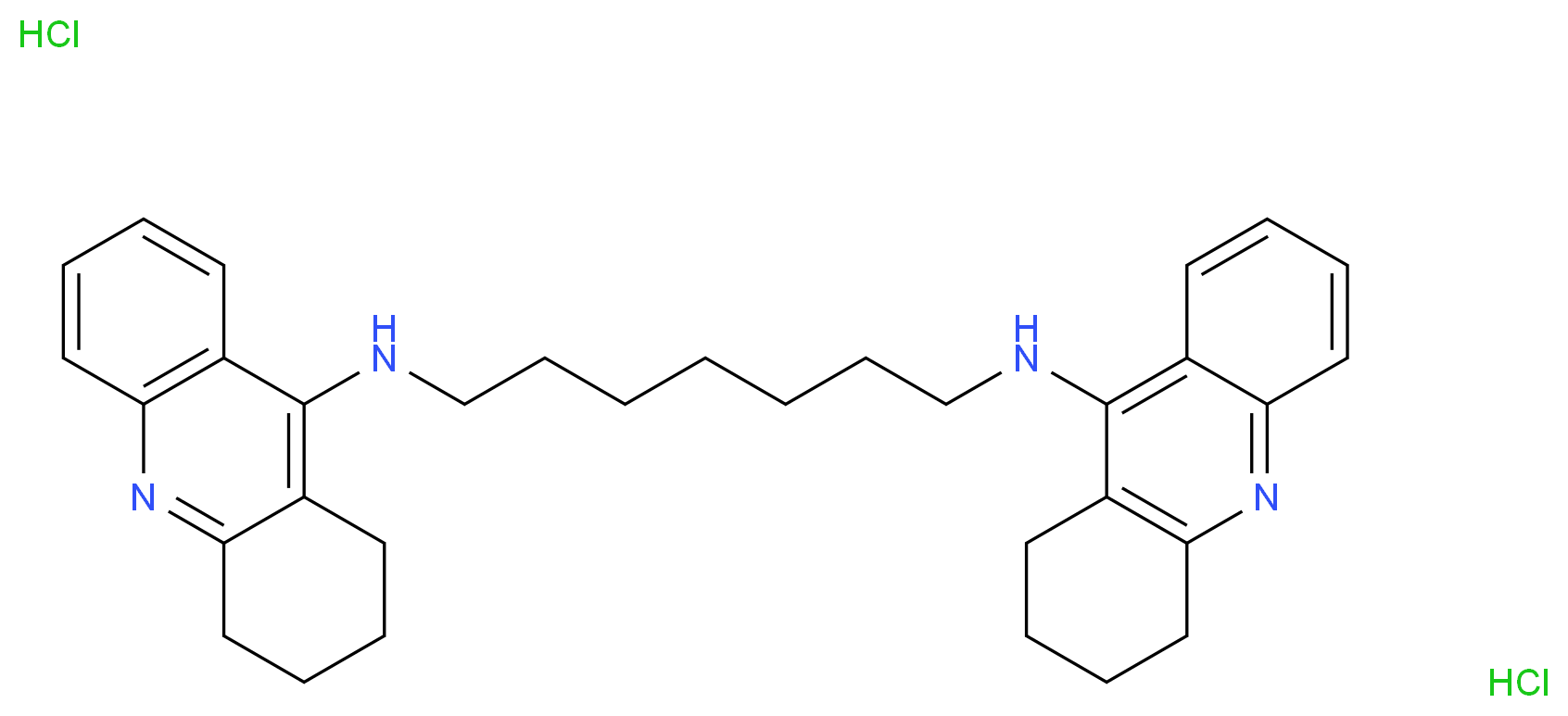 N-{7-[(1,2,3,4-tetrahydroacridin-9-yl)amino]heptyl}-1,2,3,4-tetrahydroacridin-9-amine dihydrochloride_分子结构_CAS_224445-12-9