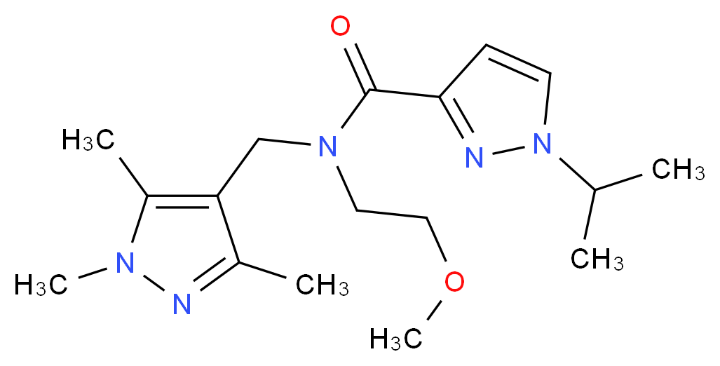 1-isopropyl-N-(2-methoxyethyl)-N-[(1,3,5-trimethyl-1H-pyrazol-4-yl)methyl]-1H-pyrazole-3-carboxamide_分子结构_CAS_)