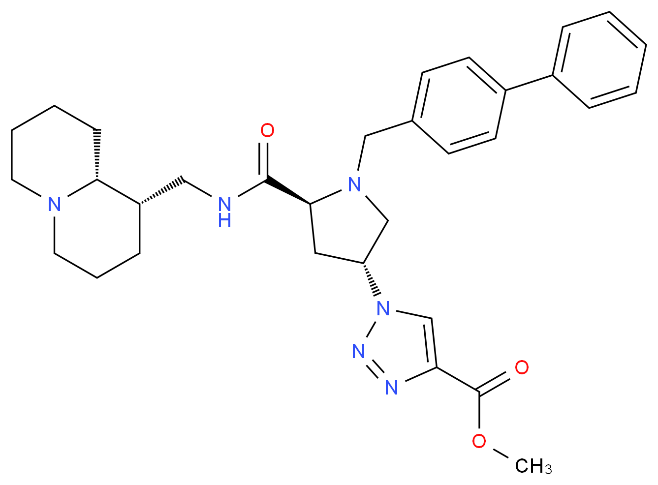 methyl 1-[(3R,5S)-1-(4-biphenylylmethyl)-5-({[(1S,9aR)-octahydro-2H-quinolizin-1-ylmethyl]amino}carbonyl)-3-pyrrolidinyl]-1H-1,2,3-triazole-4-carboxylate_分子结构_CAS_)