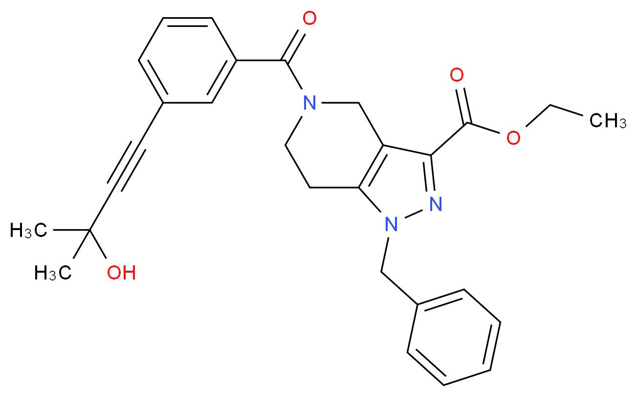 ethyl 1-benzyl-5-[3-(3-hydroxy-3-methyl-1-butyn-1-yl)benzoyl]-4,5,6,7-tetrahydro-1H-pyrazolo[4,3-c]pyridine-3-carboxylate_分子结构_CAS_)