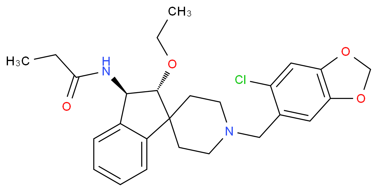 N-{(2R*,3R*)-1'-[(6-chloro-1,3-benzodioxol-5-yl)methyl]-2-ethoxy-2,3-dihydrospiro[indene-1,4'-piperidin]-3-yl}propanamide_分子结构_CAS_)