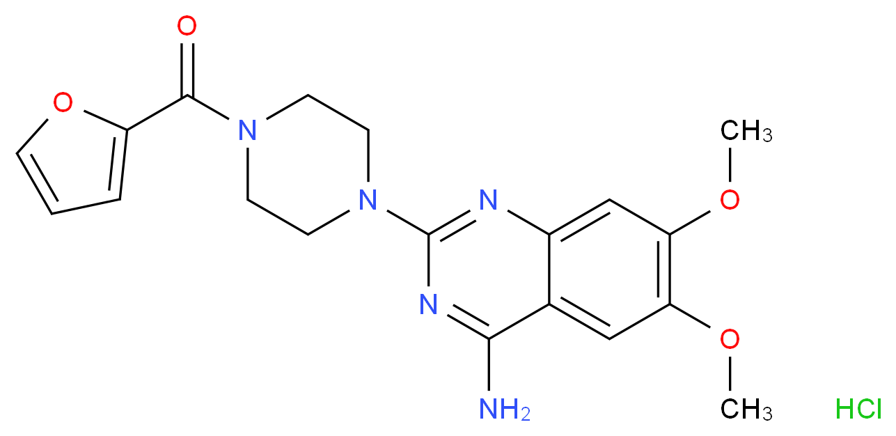 2-[4-(furan-2-carbonyl)piperazin-1-yl]-6,7-dimethoxyquinazolin-4-amine hydrochloride_分子结构_CAS_19237-84-4