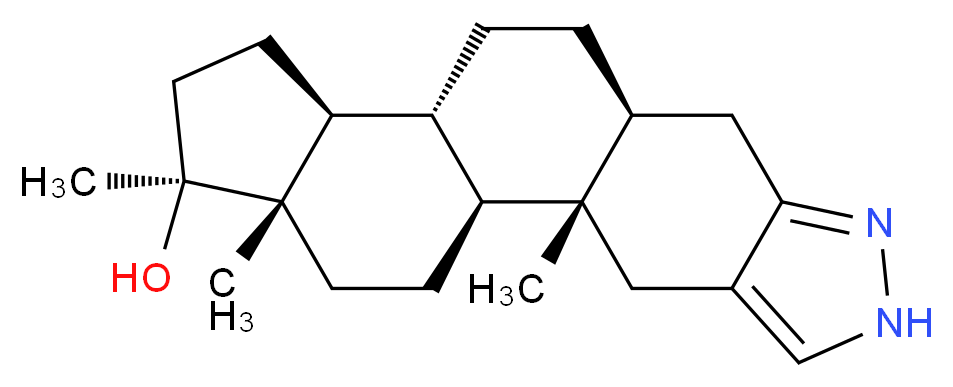 (1S,2S,10S,13R,14S,17S,18S)-2,17,18-trimethyl-6,7-diazapentacyclo[11.7.0.0<sup>2</sup>,<sup>1</sup><sup>0</sup>.0<sup>4</sup>,<sup>8</sup>.0<sup>1</sup><sup>4</sup>,<sup>1</sup><sup>8</sup>]icosa-4,7-dien-17-ol_分子结构_CAS_10418-03-8