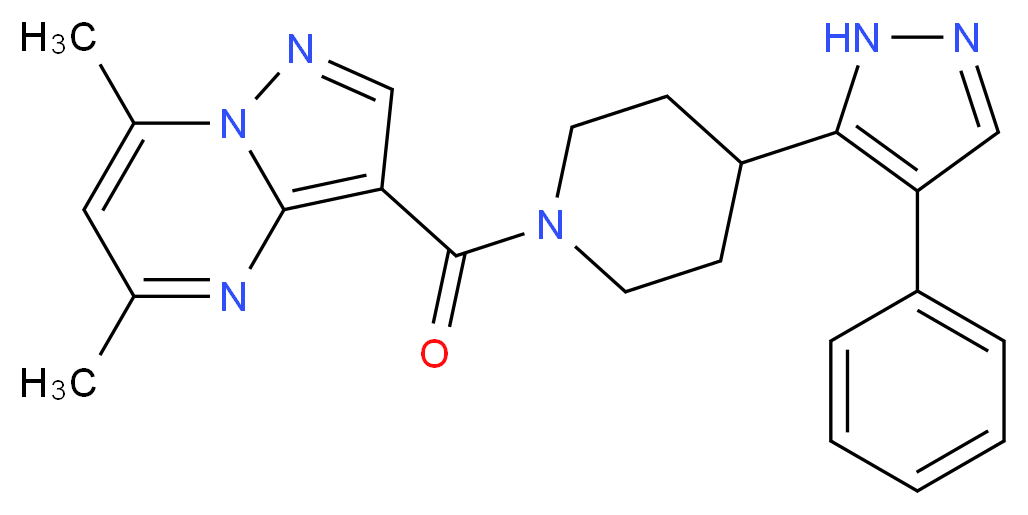 5,7-dimethyl-3-{[4-(4-phenyl-1H-pyrazol-5-yl)piperidin-1-yl]carbonyl}pyrazolo[1,5-a]pyrimidine_分子结构_CAS_)