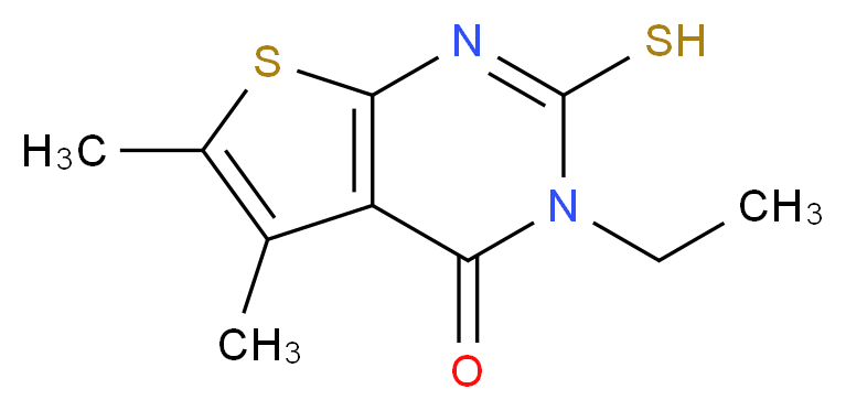 3-ethyl-5,6-dimethyl-2-sulfanyl-3H,4H-thieno[2,3-d]pyrimidin-4-one_分子结构_CAS_59898-60-1