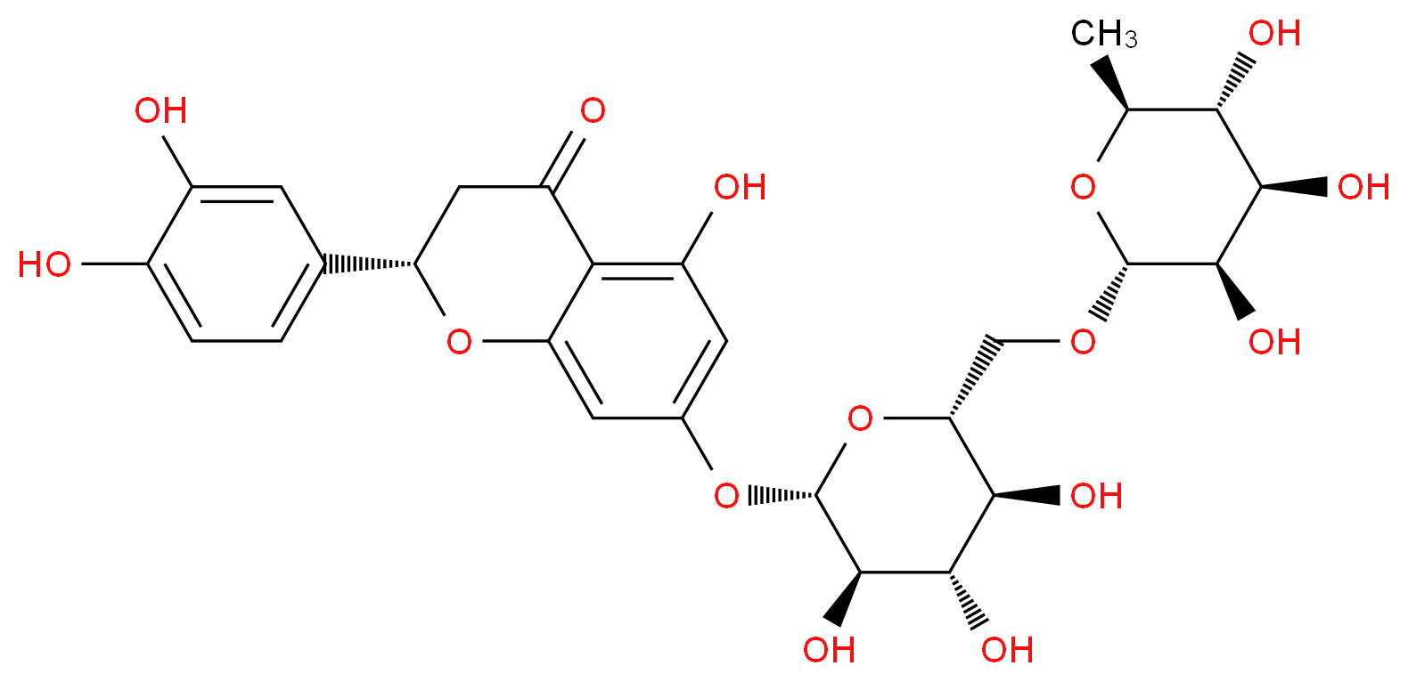 (2S)-2-(3,4-dihydroxyphenyl)-5-hydroxy-7-{[(2S,3R,4S,5S,6R)-3,4,5-trihydroxy-6-({[(2R,3R,4R,5R,6S)-3,4,5-trihydroxy-6-methyloxan-2-yl]oxy}methyl)oxan-2-yl]oxy}-3,4-dihydro-2H-1-benzopyran-4-one_分子结构_CAS_13463-28-0