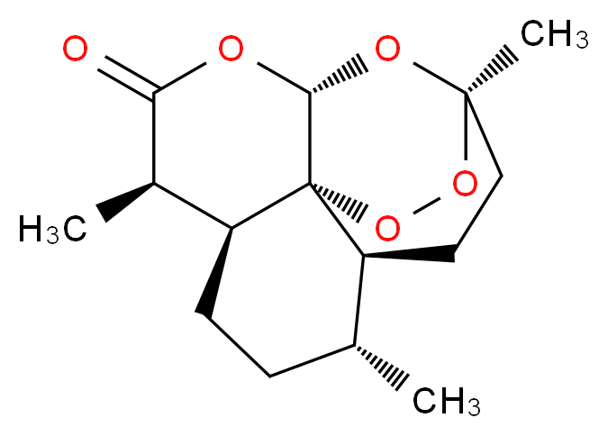 (1R,4S,5R,8S,9R,12S,13R)-1,5,9-trimethyl-11,14,15,16-tetraoxatetracyclo[10.3.1.0<sup>4</sup>,<sup>1</sup><sup>3</sup>.0<sup>8</sup>,<sup>1</sup><sup>3</sup>]hexadecan-10-one_分子结构_CAS_63968-64-9
