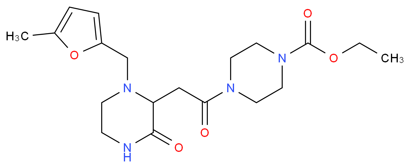ethyl 4-({1-[(5-methyl-2-furyl)methyl]-3-oxo-2-piperazinyl}acetyl)-1-piperazinecarboxylate_分子结构_CAS_)