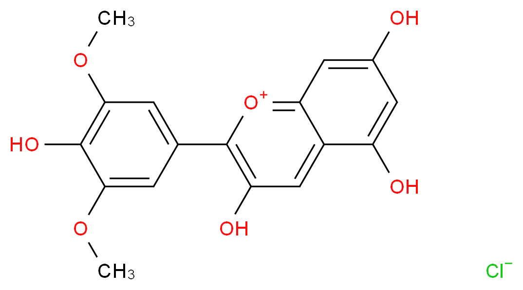 3,5,7-trihydroxy-2-(4-hydroxy-3,5-dimethoxyphenyl)-1λ<sup>4</sup>-chromen-1-ylium chloride_分子结构_CAS_643-84-5