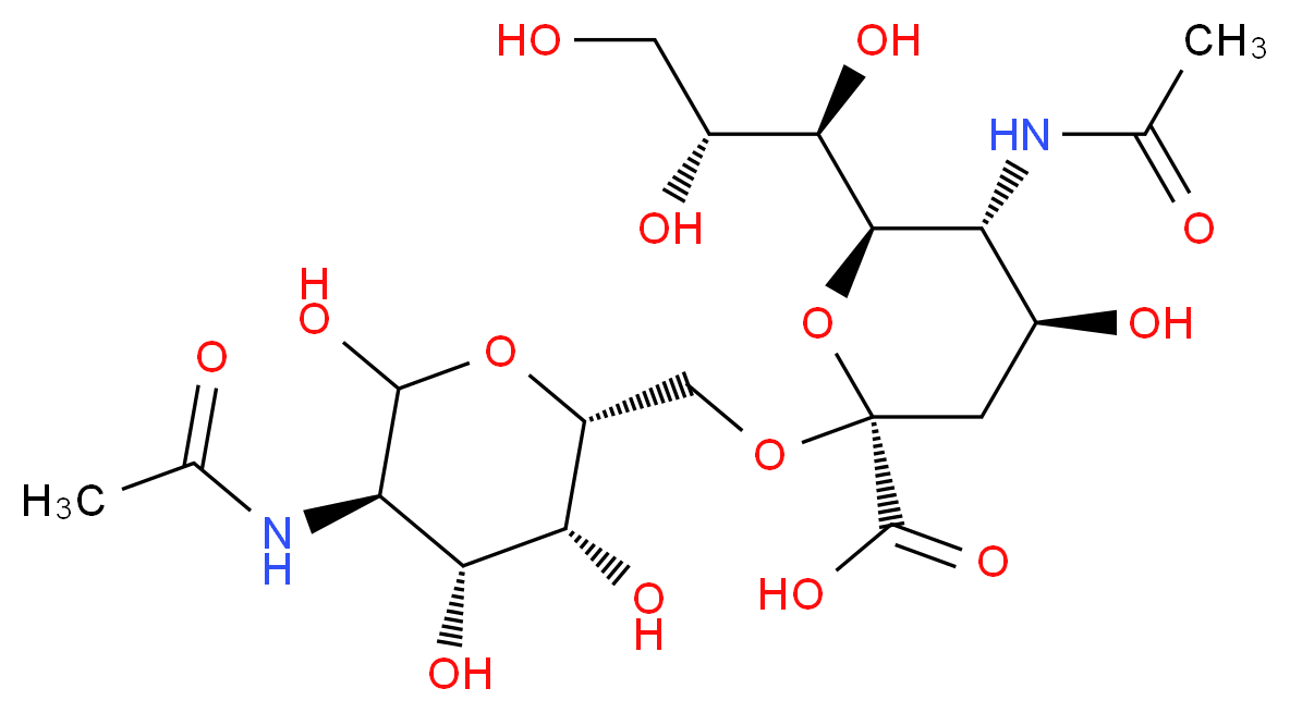 (2R,4S,5R,6R)-5-acetamido-2-{[(2R,3R,4R,5R)-5-acetamido-3,4,6-trihydroxyoxan-2-yl]methoxy}-4-hydroxy-6-[(1R,2R)-1,2,3-trihydroxypropyl]oxane-2-carboxylic acid_分子结构_CAS_72506-87-7