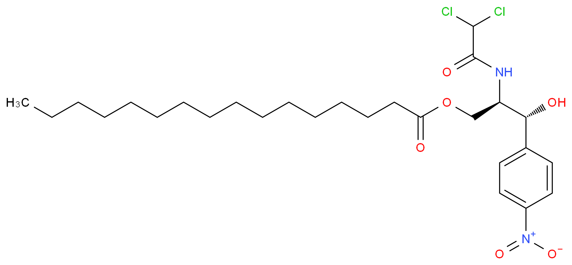 (2R,3R)-2-(2,2-dichloroacetamido)-3-hydroxy-3-(4-nitrophenyl)propyl hexadecanoate_分子结构_CAS_530-43-8