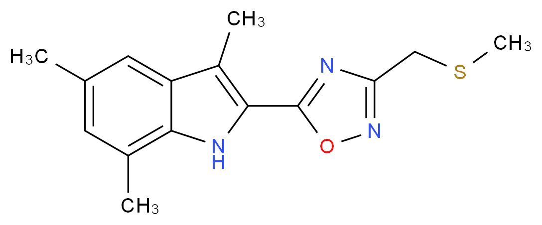3,5,7-trimethyl-2-{3-[(methylthio)methyl]-1,2,4-oxadiazol-5-yl}-1H-indole_分子结构_CAS_)