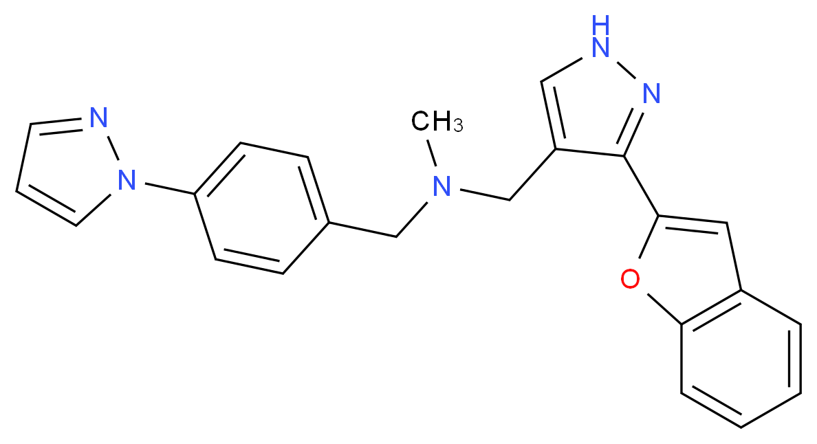 1-[3-(1-benzofuran-2-yl)-1H-pyrazol-4-yl]-N-methyl-N-[4-(1H-pyrazol-1-yl)benzyl]methanamine_分子结构_CAS_)