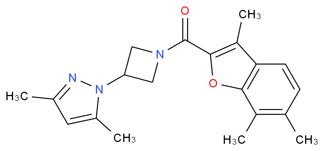 3,5-dimethyl-1-{1-[(3,6,7-trimethyl-1-benzofuran-2-yl)carbonyl]-3-azetidinyl}-1H-pyrazole_分子结构_CAS_)