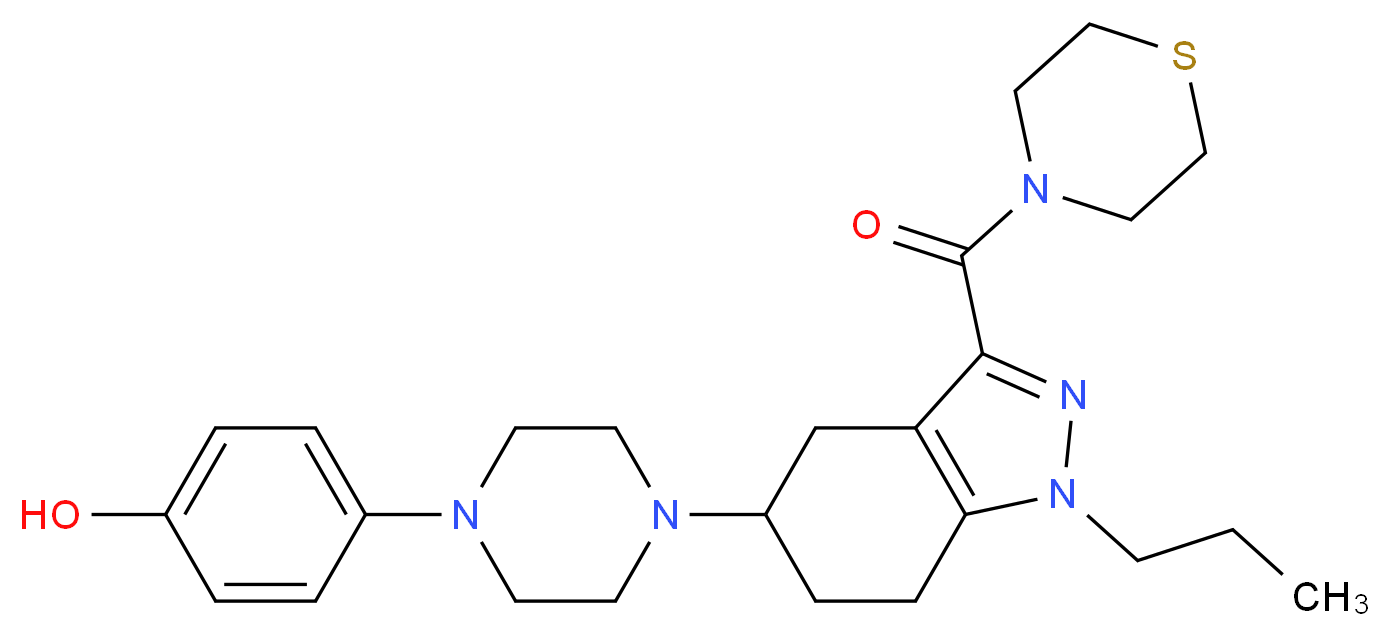4-{4-[1-propyl-3-(4-thiomorpholinylcarbonyl)-4,5,6,7-tetrahydro-1H-indazol-5-yl]-1-piperazinyl}phenol_分子结构_CAS_)