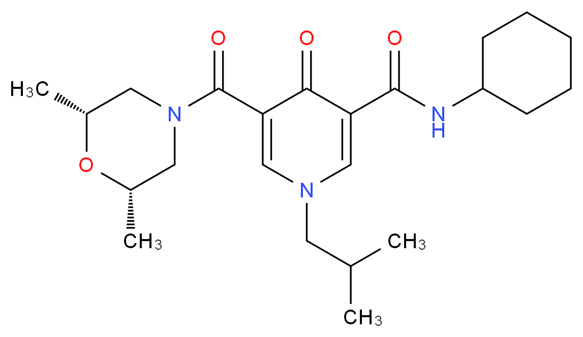 N-cyclohexyl-5-{[(2R*,6S*)-2,6-dimethyl-4-morpholinyl]carbonyl}-1-isobutyl-4-oxo-1,4-dihydro-3-pyridinecarboxamide_分子结构_CAS_)