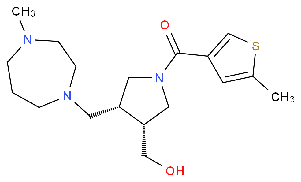 {(3R*,4R*)-4-[(4-methyl-1,4-diazepan-1-yl)methyl]-1-[(5-methyl-3-thienyl)carbonyl]pyrrolidin-3-yl}methanol_分子结构_CAS_)