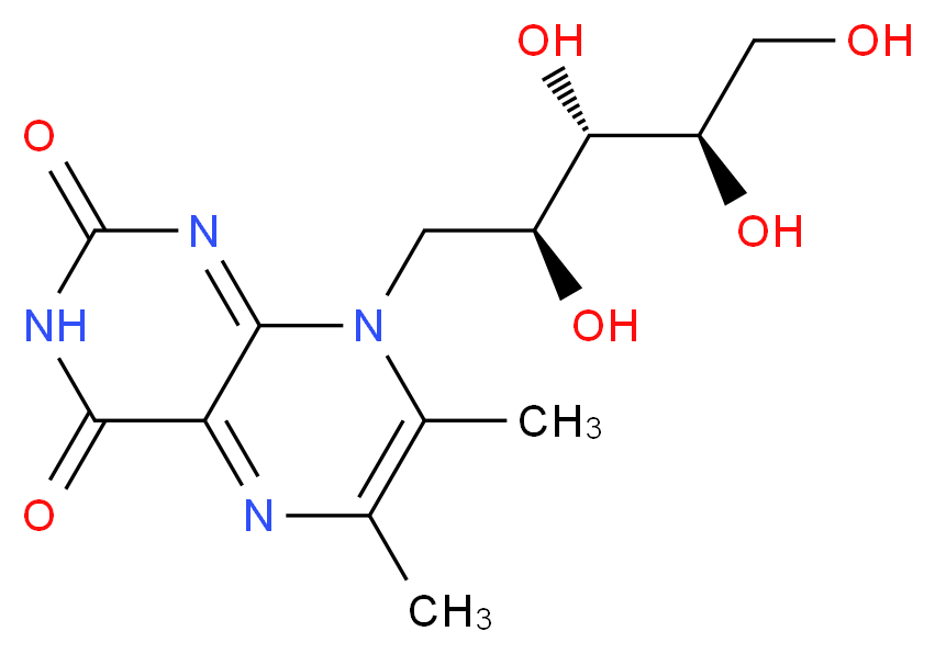 6,7-dimethyl-8-[(2S,3S,4R)-2,3,4,5-tetrahydroxypentyl]-2,3,4,8-tetrahydropteridine-2,4-dione_分子结构_CAS_5118-16-1