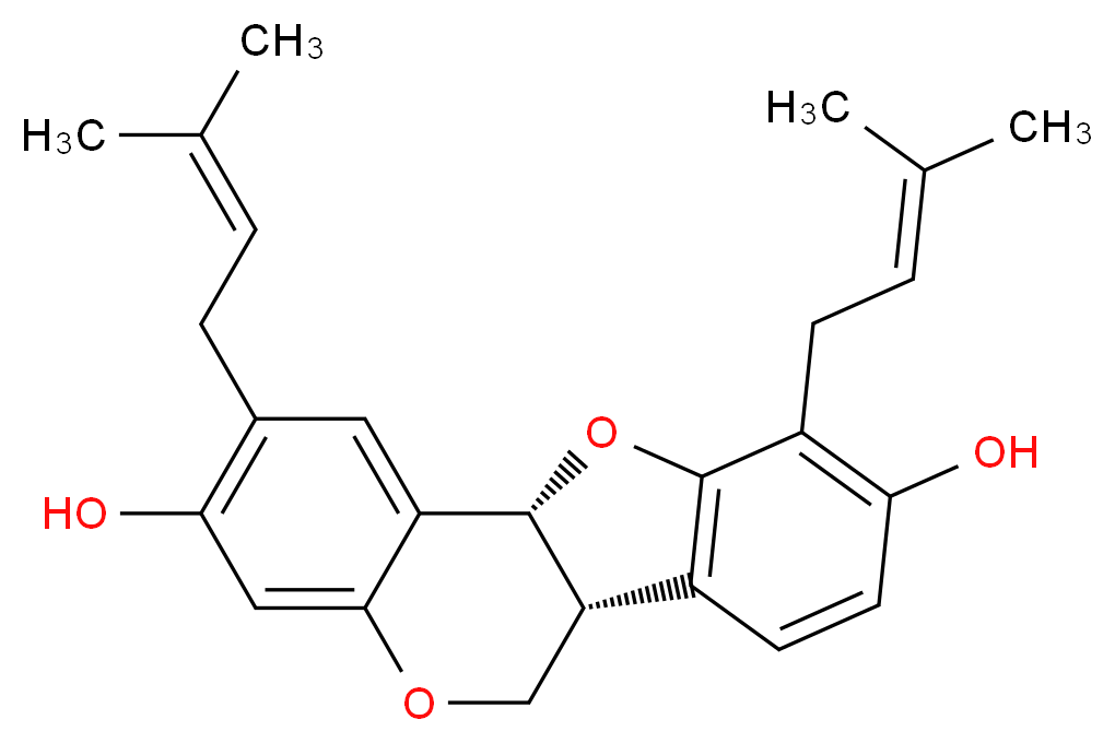 (1R,10R)-4,15-bis(3-methylbut-2-en-1-yl)-8,17-dioxatetracyclo[8.7.0.0<sup>2</sup>,<sup>7</sup>.0<sup>1</sup><sup>1</sup>,<sup>1</sup><sup>6</sup>]heptadeca-2,4,6,11(16),12,14-hexaene-5,14-diol_分子结构_CAS_77263-06-0