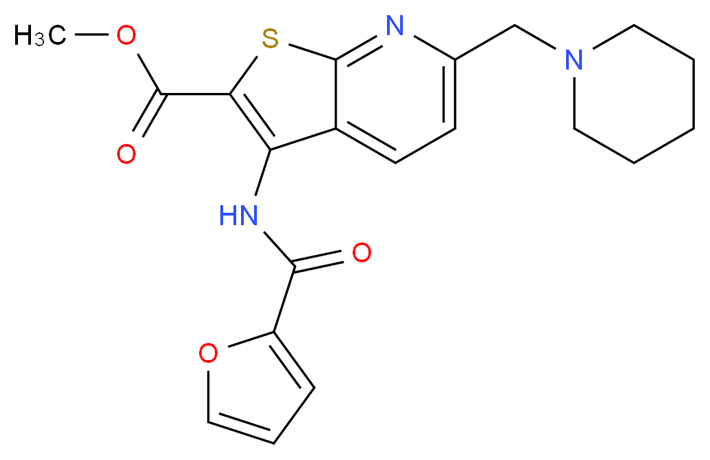 methyl 3-(2-furoylamino)-6-(1-piperidinylmethyl)thieno[2,3-b]pyridine-2-carboxylate_分子结构_CAS_)